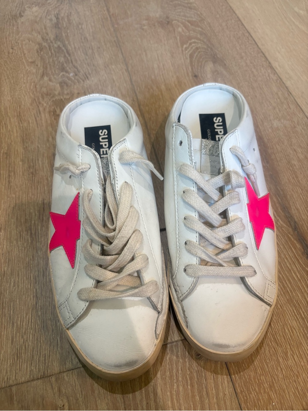 Golden Goose White Sneakers with Hot Pink Star